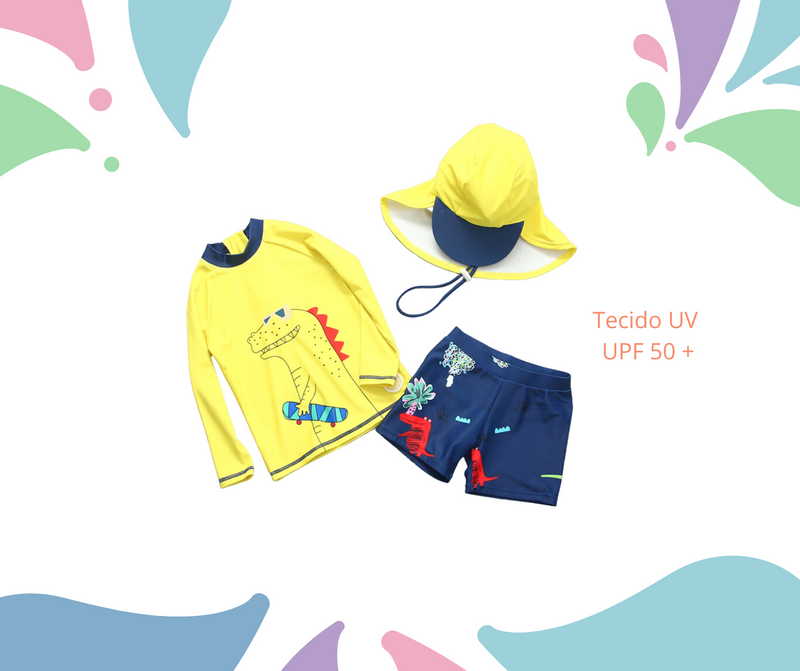 Conjunto de banho proteção solar, Fato de banho UPF50+, Proteção solar infantil, Roupas de banho seguras para miúdos, Fato de banho UPF50+ para crianças, Fato de Banho Infantil