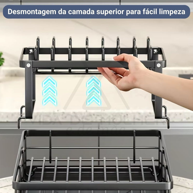 escorredor de loiças em aço inoxidável,
escorredor de loiças com drenagem automática,
escorredor de loiças de cozinha com 2 camadas,
organizador de cozinha resistente e durável,
secador de loiça para bancada