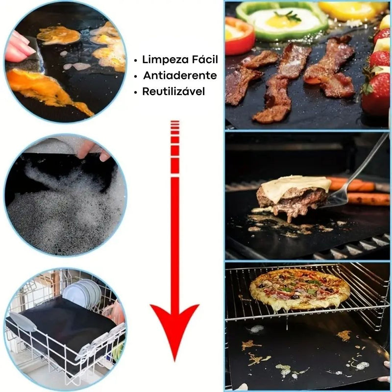 Tapete para grelha de churrasco, Acessórios para churrasco, Tapetes antiaderentes para churrasqueira, Tapete de Teflon para grelha, Reutilizáveis para churrasco