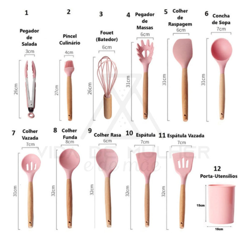 utensílios de cozinha em silicone,  utensilios silicone, cozinha,  kit utensilios cozinha silicone,  jogo de silicone para cozinha, Conjunto de cozinha moderno