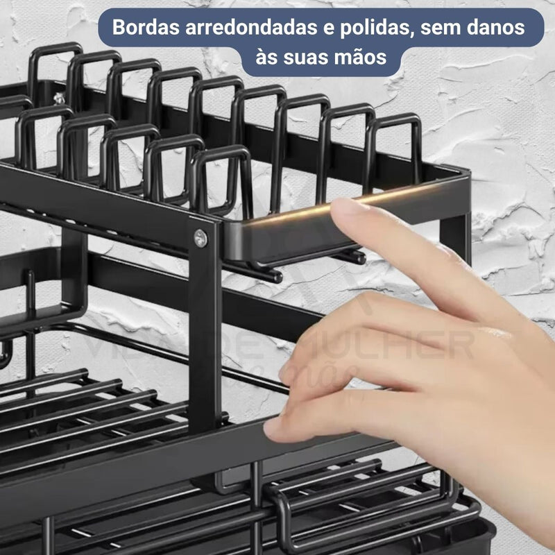 escorredor de loiças em aço inoxidável,
escorredor de loiças com drenagem automática,
escorredor de loiças de cozinha com 2 camadas,
organizador de cozinha resistente e durável,
secador de loiça para bancada