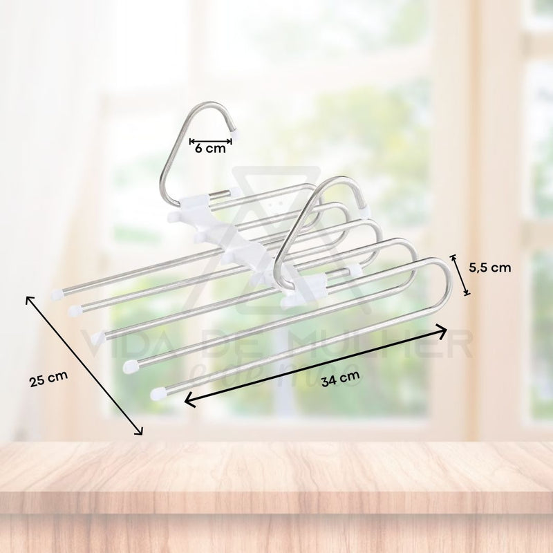 Cabide de aço inoxidável 5 em 1,
Cabide multifuncional para calças,
Cabide organizador,
Cabide resistente para roupa,
Organização de roupeiro,
Cabide Calças