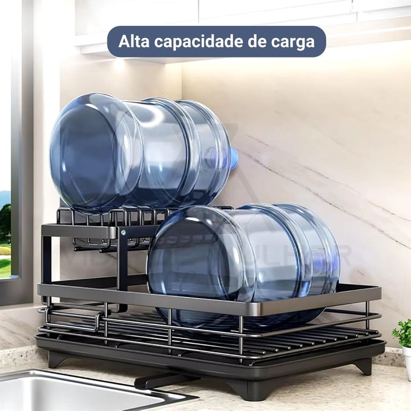 escorredor de loiças em aço inoxidável,
escorredor de loiças com drenagem automática,
escorredor de loiças de cozinha com 2 camadas,
organizador de cozinha resistente e durável,
secador de loiça para bancada