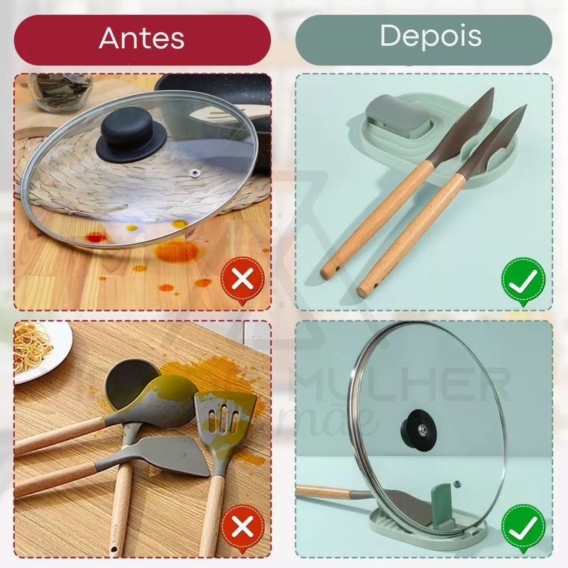 Suporte de Cozinha,
Organizador de Utensílios,
Suporte para talheres
Acessórios de Cozinha,
Descanso para Colheres,
Suporte Antiderrapante