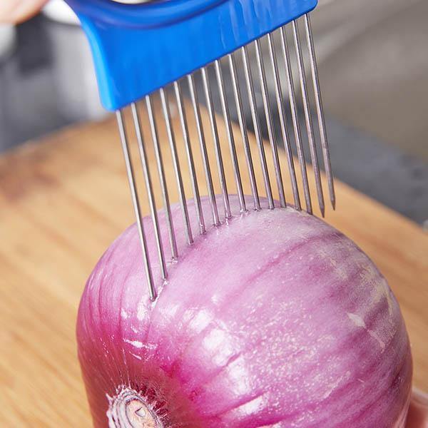 Suporte para fatiar legumes, Cortador de vegetais seguro, Utensílio de cozinha inoxidável, Acessório de cozinha para fatiar, Suporte de cozinha para vegetais